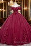 Burgundy Sweet 16 Formal Gowns with Lace, Off the Shoulder Prom Dress