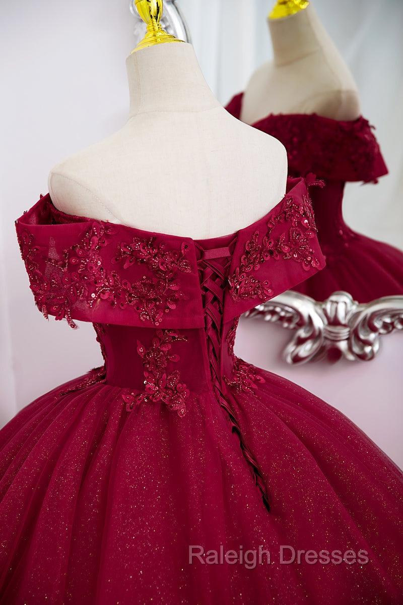 Burgundy Sweetheart Flowers Sequins Lace Prom Dresses Long Prom Dresseses