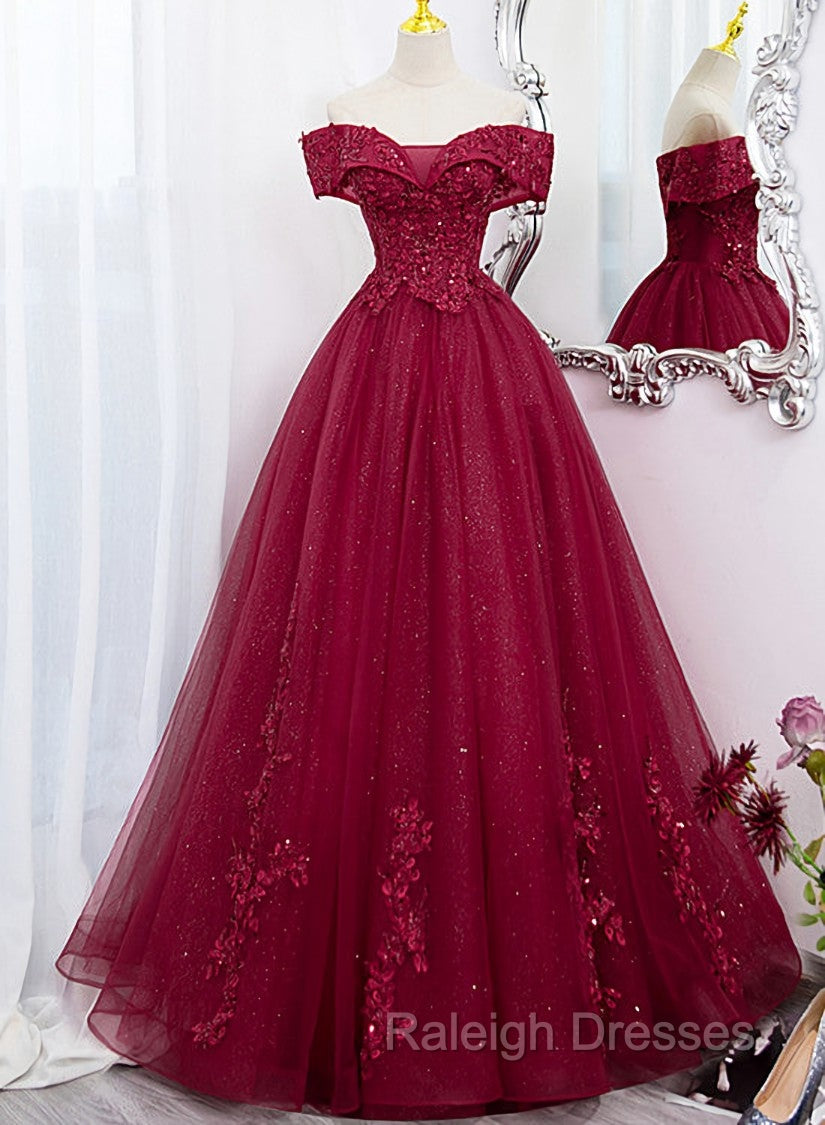 Burgundy Sweetheart Flowers Sequins Lace Party Dress, Long Formal Dress Prom Dress Secondary image