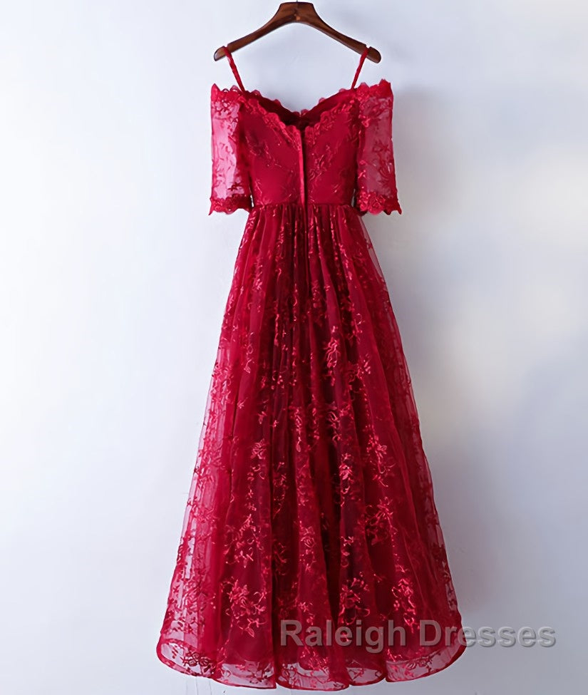 Burgundy sweetheart lace long prom dress, burgundy evening dress Secondary image