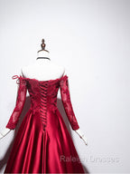 Burgundy Sweetheart Lace Satin Long Prom Dress Burgundy Evening Dress