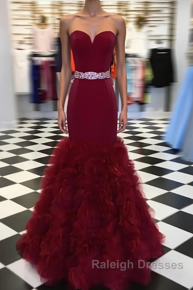 Burgundy sweetheart mermaid long prom dress, burgundy evening dress Main image