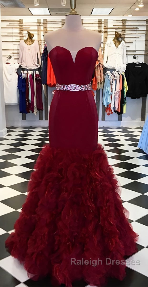 Burgundy sweetheart mermaid long prom dress, burgundy evening dress Secondary image