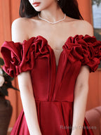 Burgundy Sweetheart Neck Satin Long Prom Dress, Satin Long Evening Dresses