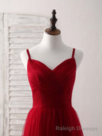 Burgundy Sweetheart Neck Tulle High Low Prom Dress, Burgundy Formal Dress
