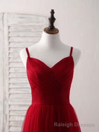 Burgundy Sweetheart Neck Tulle High Low Prom Dress, Burgundy Formal Dress