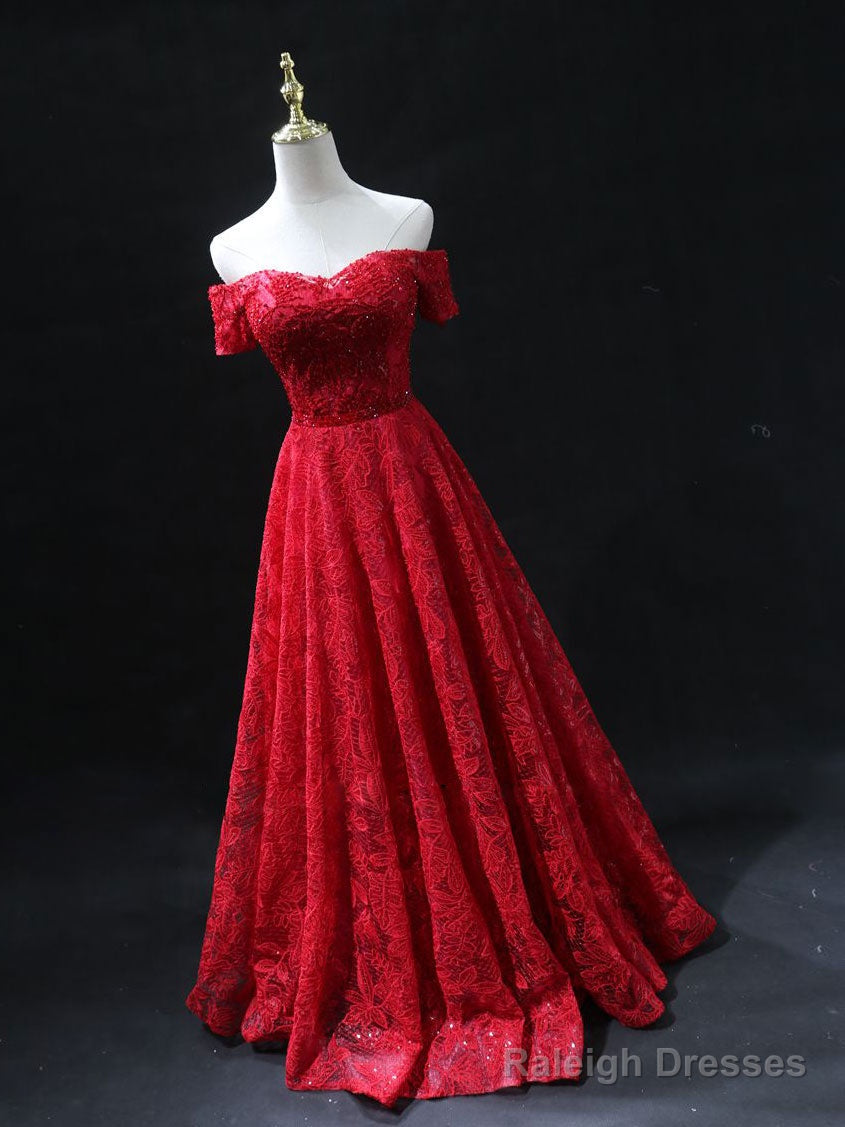 Burgundy Sweetheart Neck Tulle Lace Long Prom Dress, Lace Evening Dress Secondary image