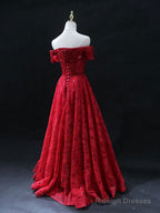 Burgundy Sweetheart Neck Tulle Lace Long Prom Dresses Lace Prom Dresses