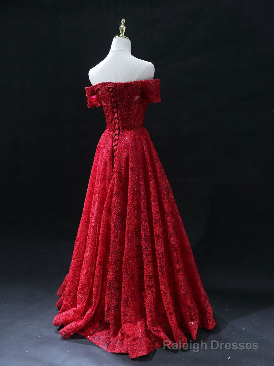 Burgundy Sweetheart Neck Tulle Lace Long Prom Dresses Lace Prom Dresses