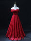 Burgundy Sweetheart Neck Tulle Lace Long Prom Dresses Lace Prom Dresses