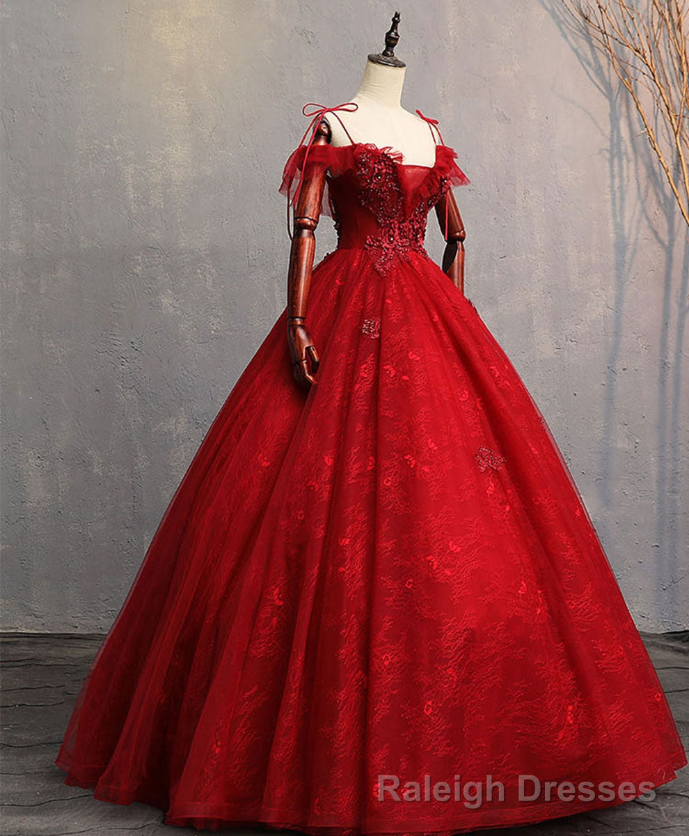 Burgundy Sweetheart Tulle Lace Long Prom Gown, Lace Formal Dress Secondary image