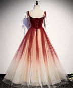 Burgundy Sweetheart Tulle Long Prom Dress Burgundy Prom Dress