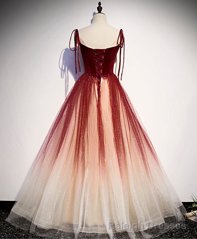Burgundy Sweetheart Tulle Long Prom Dress Burgundy Prom Dress
