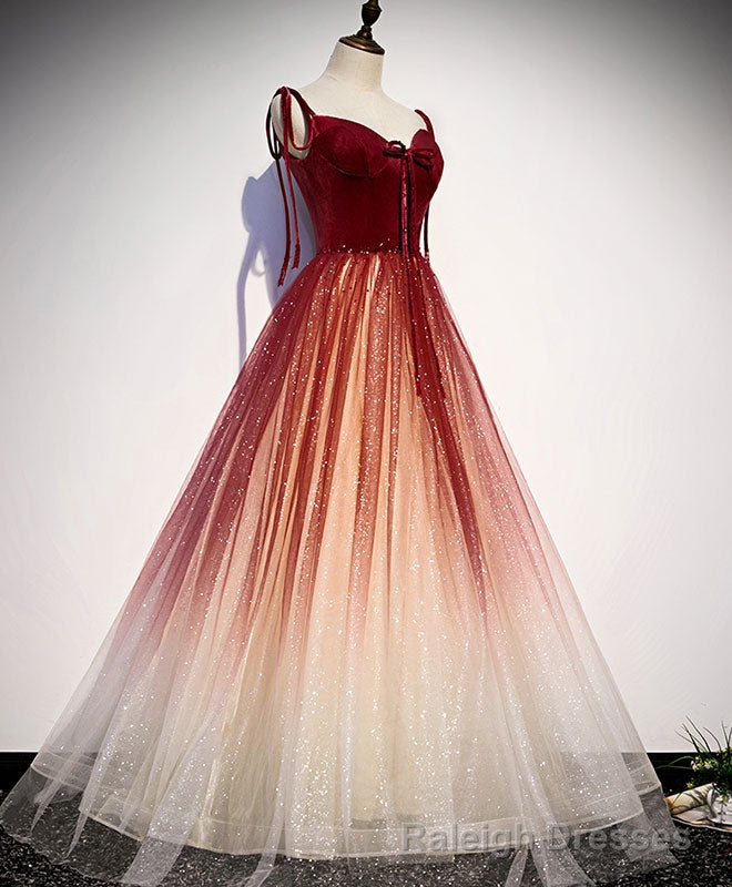 Burgundy Sweetheart Tulle Long Prom Dress Burgundy Evening Dress Main image