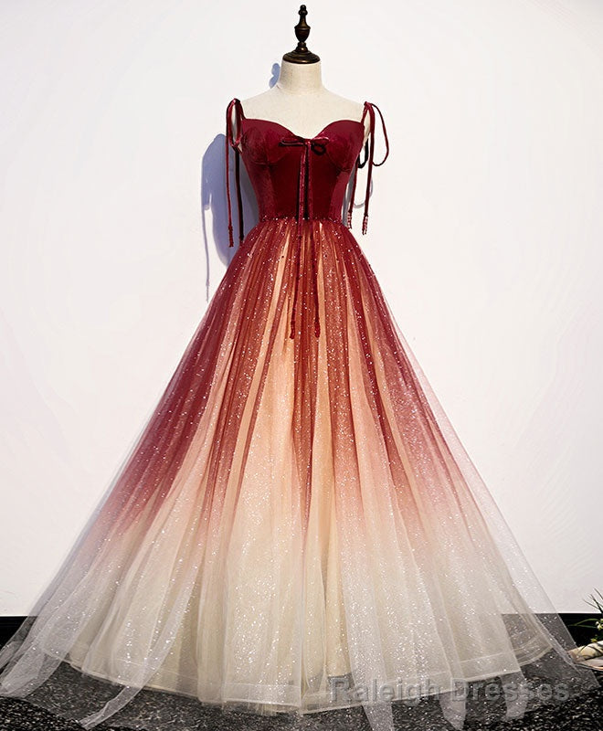 Burgundy Sweetheart Tulle Long Prom Dress Burgundy Prom Dress