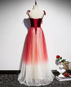 Burgundy Sweetheart Tulle Long Prom Dress Tulle Formal Dress