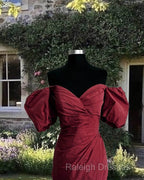 Burgundy Taffeta Bodycon Dresses Off Shoulder