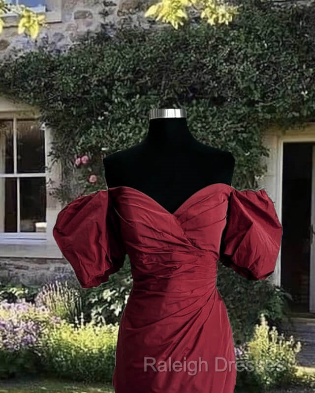 Burgundy Taffeta Bodycon Dresses Off Shoulder