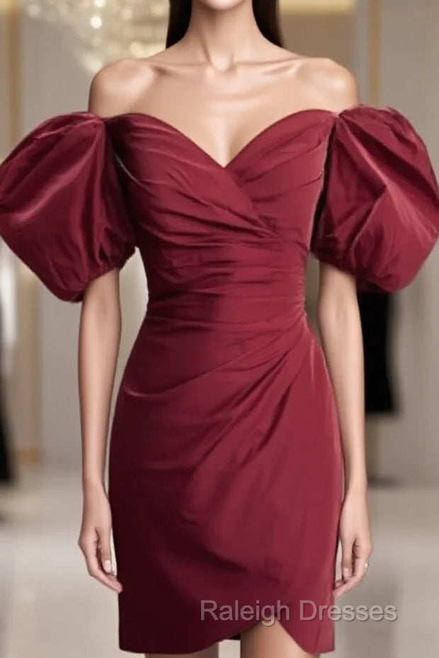 Burgundy Taffeta Bodycon Dress Off Shoulder Main image