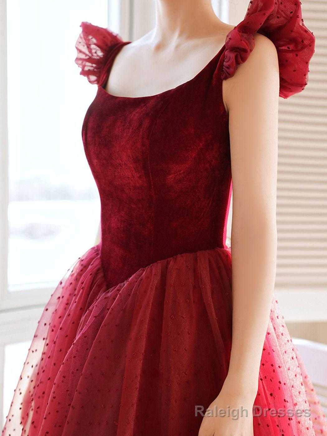 Burgundy Tea Length Prom Dresses, Burgundy Formal Bridesmaid Dresses Secondary image