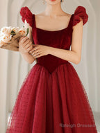 Burgundy Tea Length Prom Dress Burgundy Prom Bridesmaid Dress