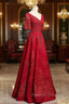 Burgundy Tulle Appliques Beading Prom Dress