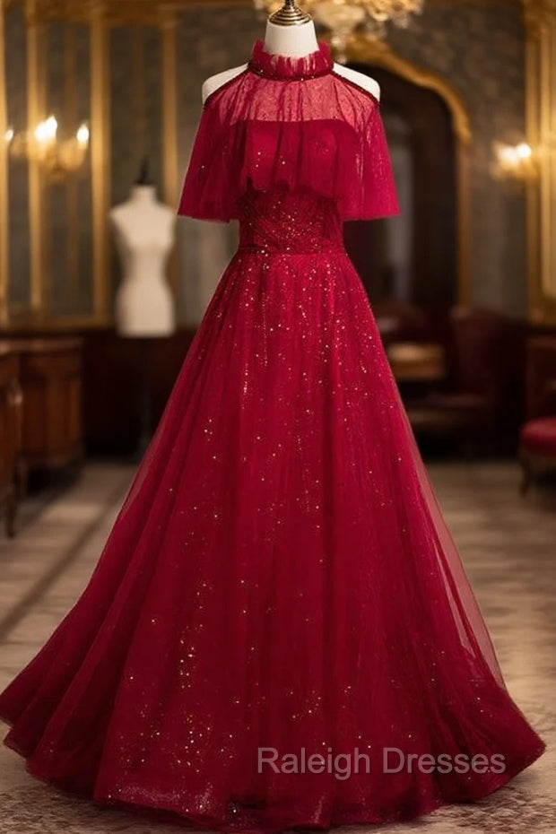 Burgundy Tulle Beading Sequins Strapless Prom Dress Main image