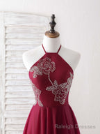 Burgundy Tulle Beads Long Prom Dress Burgundy Prom Dress