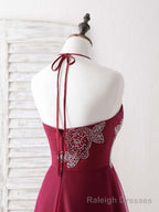 Burgundy Tulle Beads Long Prom Dress Burgundy Evening Dress