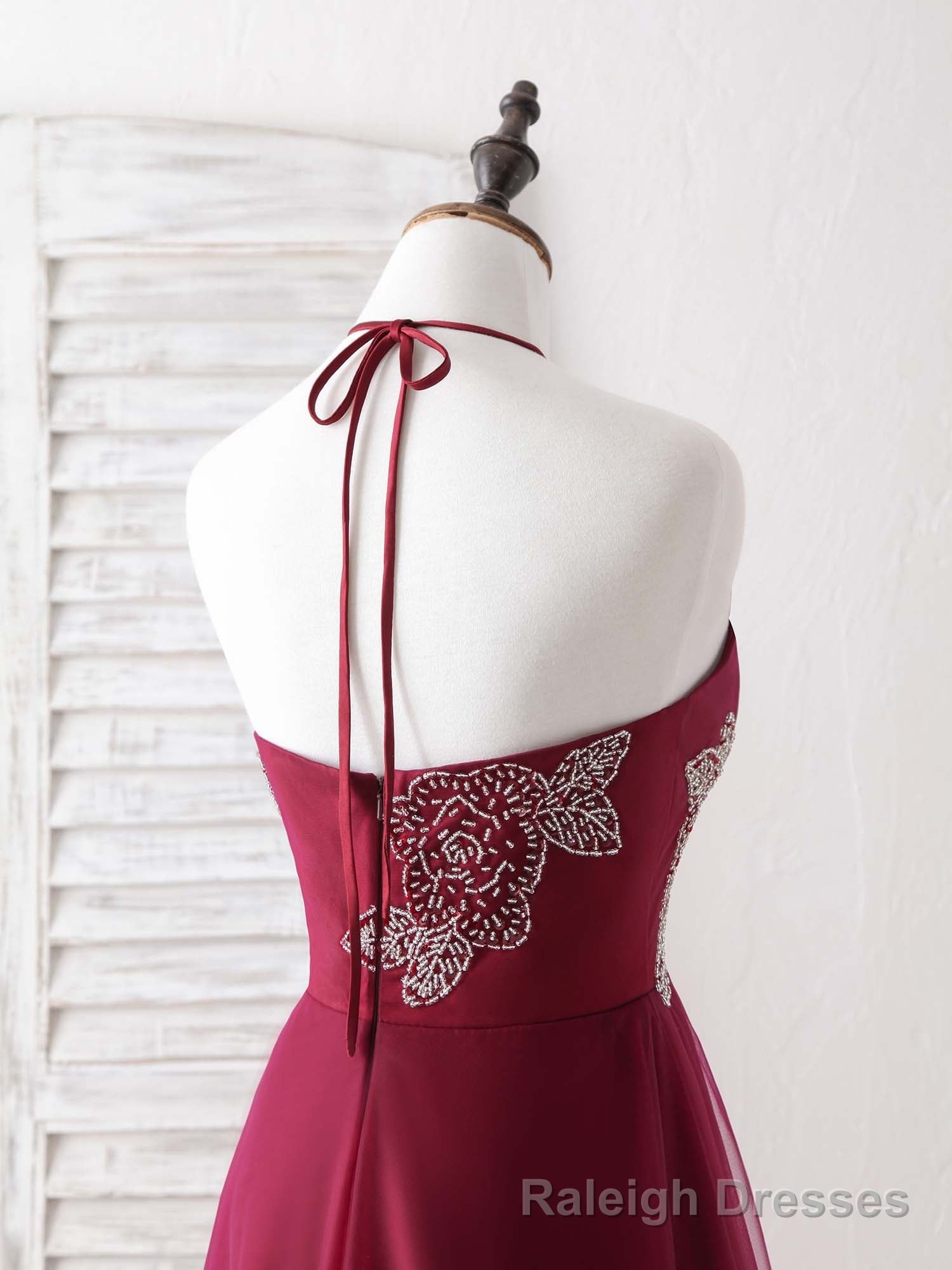 Burgundy Tulle Beads Long Prom Dress Burgundy Evening Dress