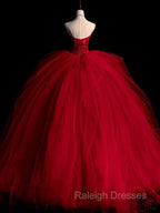 Burgundy Tulle Beads Long Prom Dress, Burgundy Tulle Formal Party Dress