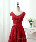 Burgundy tulle lace applique long prom Dresses burgundy Prom Dresses
