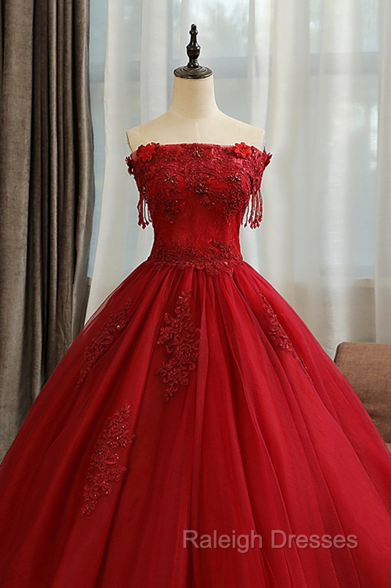 Burgundy Tulle Lace Long Prom Dresses Burgundy A Line Prom Gown