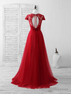 Burgundy Tulle Lace Long Prom Dress Burgundy Prom Dress
