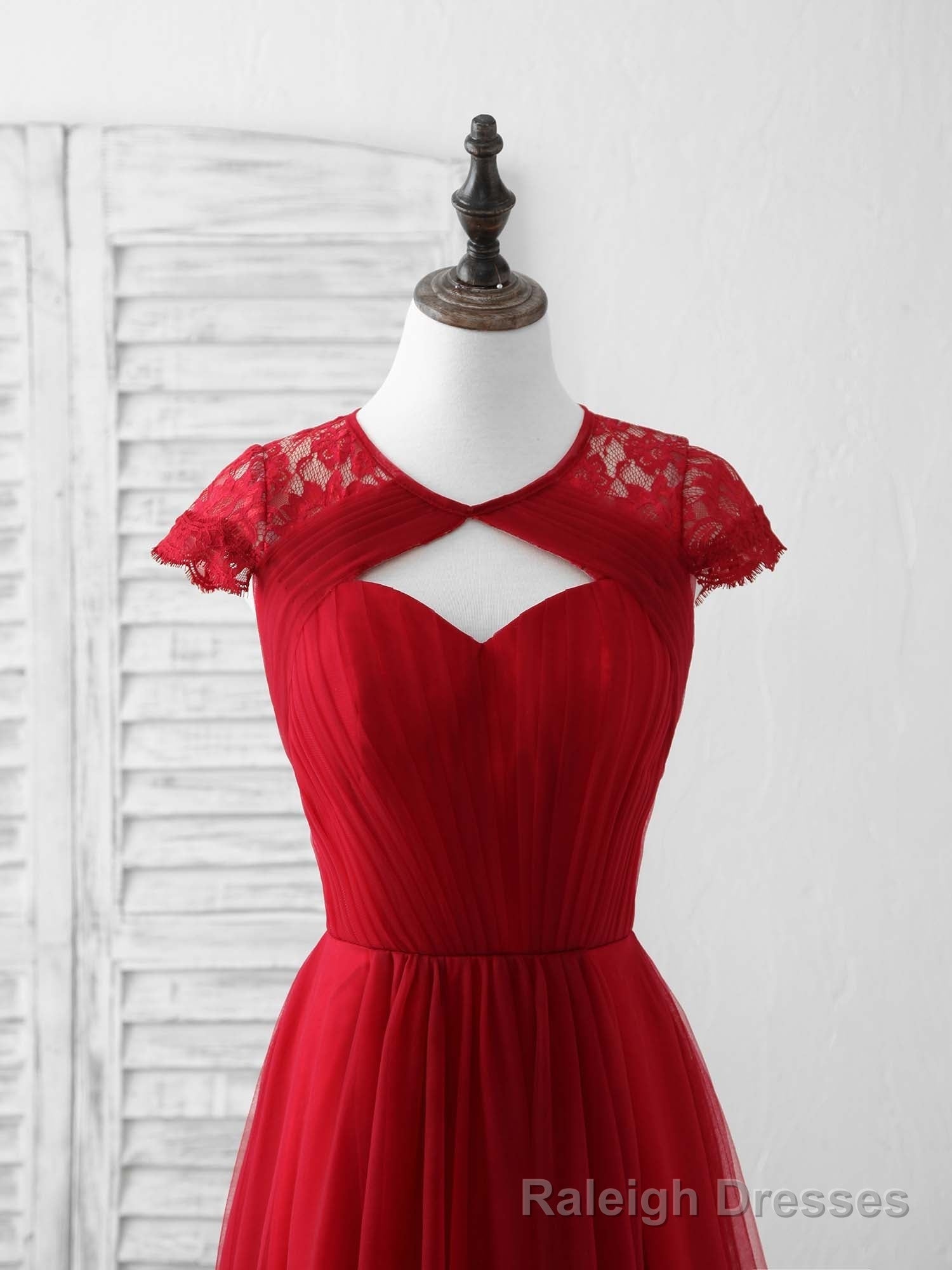 Burgundy Tulle Lace Long Prom Dress Burgundy Evening Dress