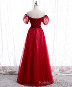 Burgundy Tulle Lace Long Prom Dress Burgundy Formal Dress