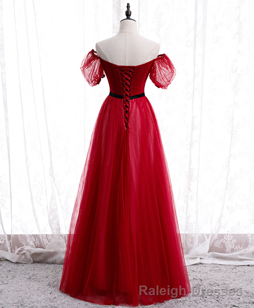 Burgundy Tulle Lace Long Prom Dress Burgundy Formal Dress