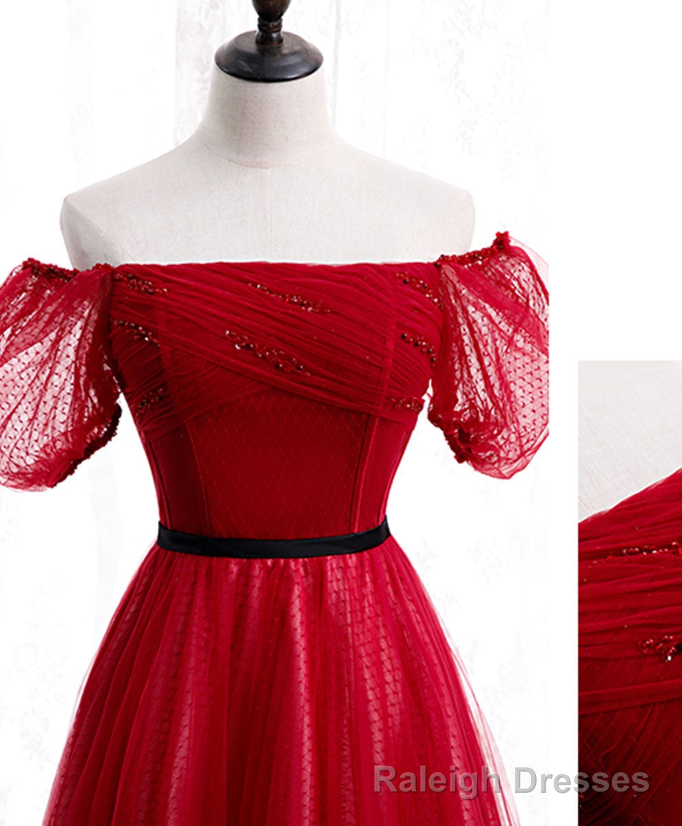 Burgundy Tulle Lace Long Prom Dress Burgundy Formal Dress