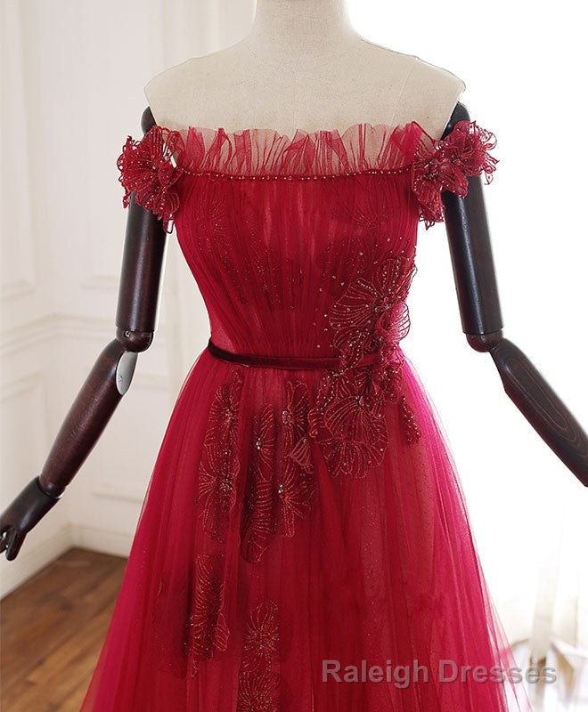 Burgundy Tulle Lace Long Prom Dress Burgundy Tulle Lace Prom Dress