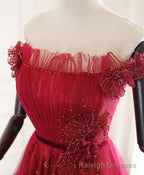 Burgundy Tulle Lace Long Prom Dress Burgundy Tulle Lace Prom Dress