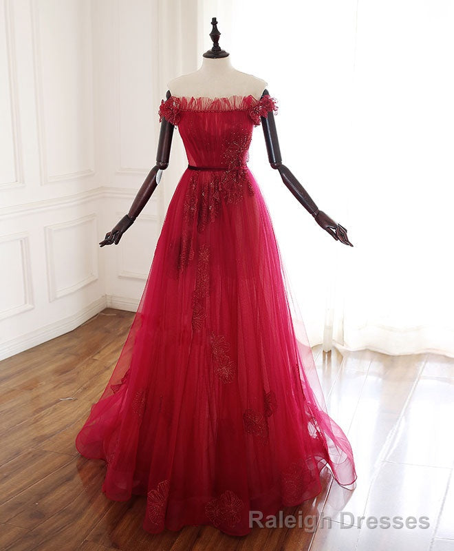 Burgundy Tulle Lace Long Prom Dress Burgundy Tulle Lace Evening Dress Main image