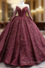 Burgundy Tulle Lace Long Sleeve Prom Dress