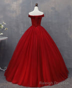 Burgundy Tulle Lace Off Shoulder Long Prom Gowns Burgundy Prom Dress