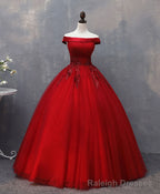 Burgundy Tulle Lace Off Shoulder Long Prom Gown Burgundy Evening Dress