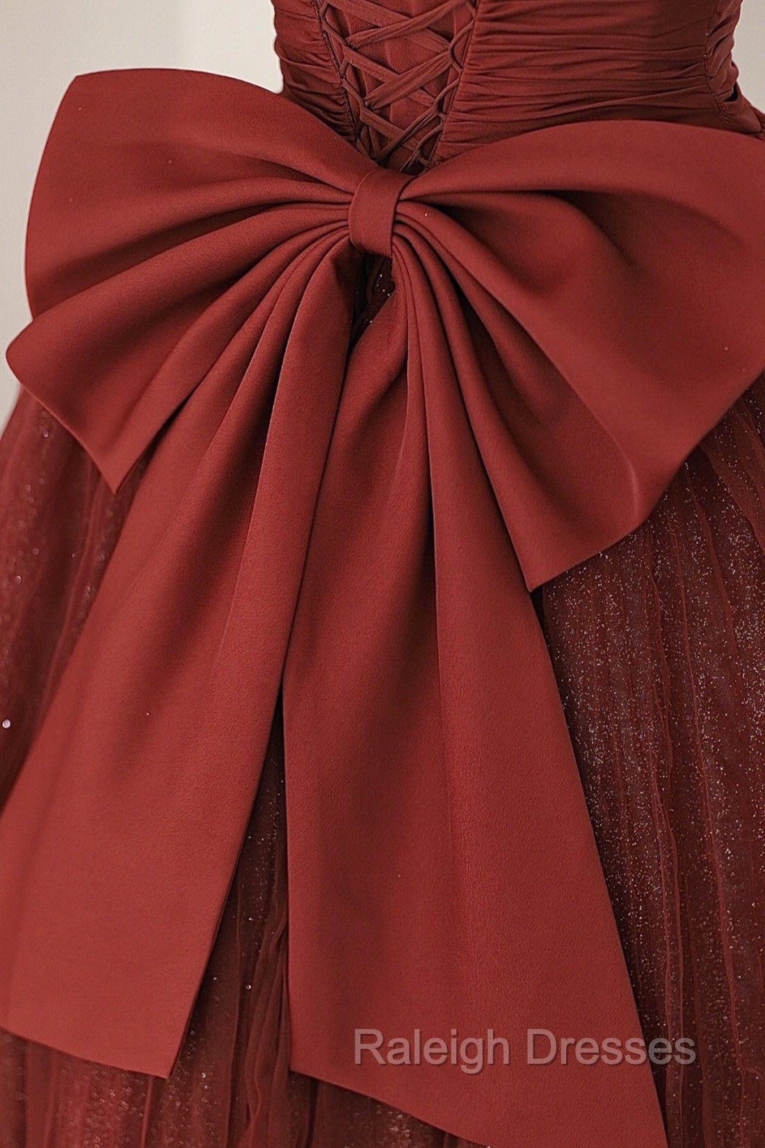 Burgundy Tulle Long A Line Prom Dress, Cute Short Sleeve Prom Dress
