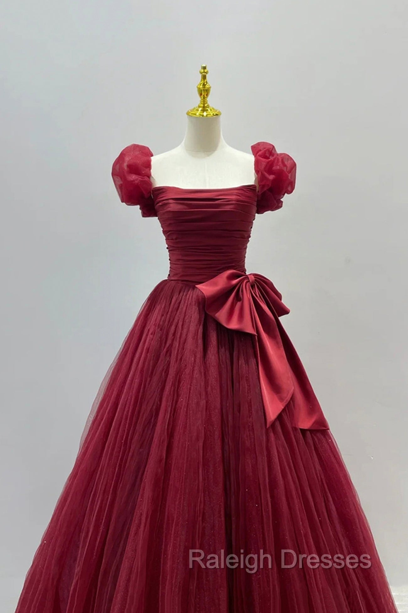 Burgundy Tulle Long A-Line Prom Dress, Lovely Evening Graduation Dress Secondary image