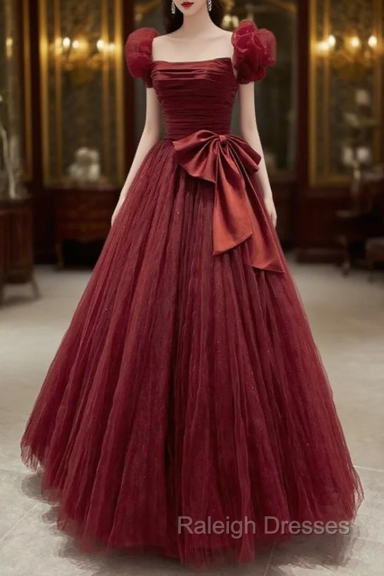 Burgundy Tulle Long A Line Prom Dress, Lovely Prom Graduation Dress