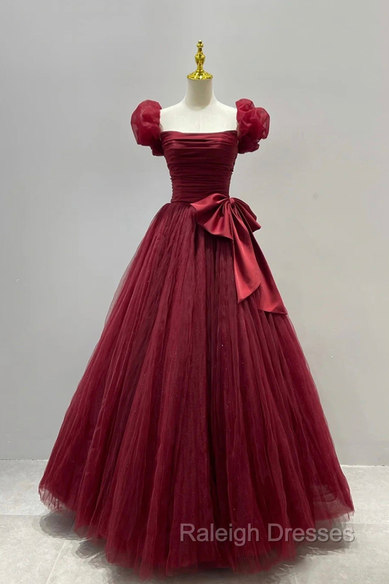 Burgundy Tulle Long A-Line Prom Dress, Lovely Evening Graduation Dress Main image