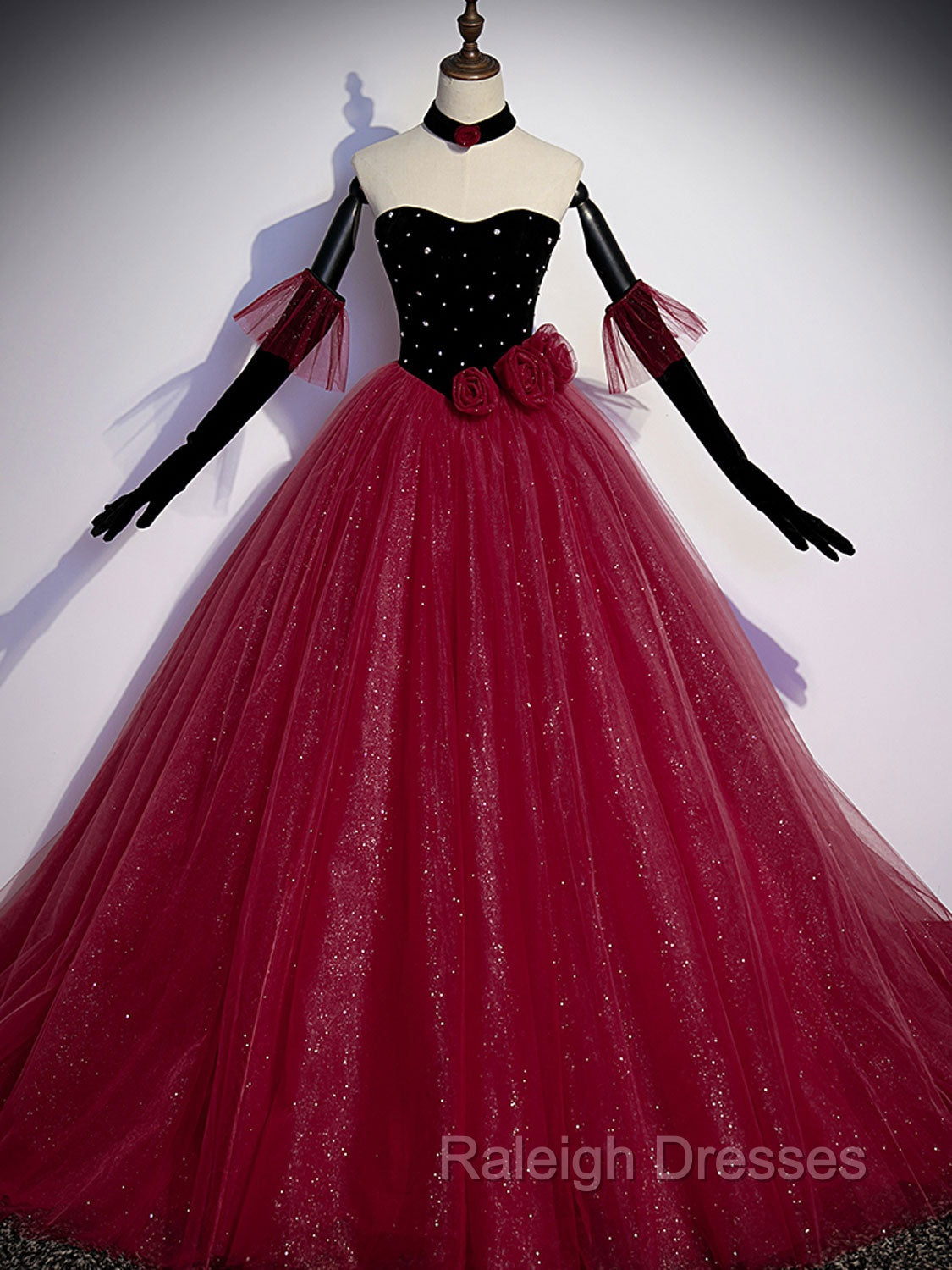 Burgundy  Tulle Long Prom Dress A line Burgundy Graduation Dresses Secondary image