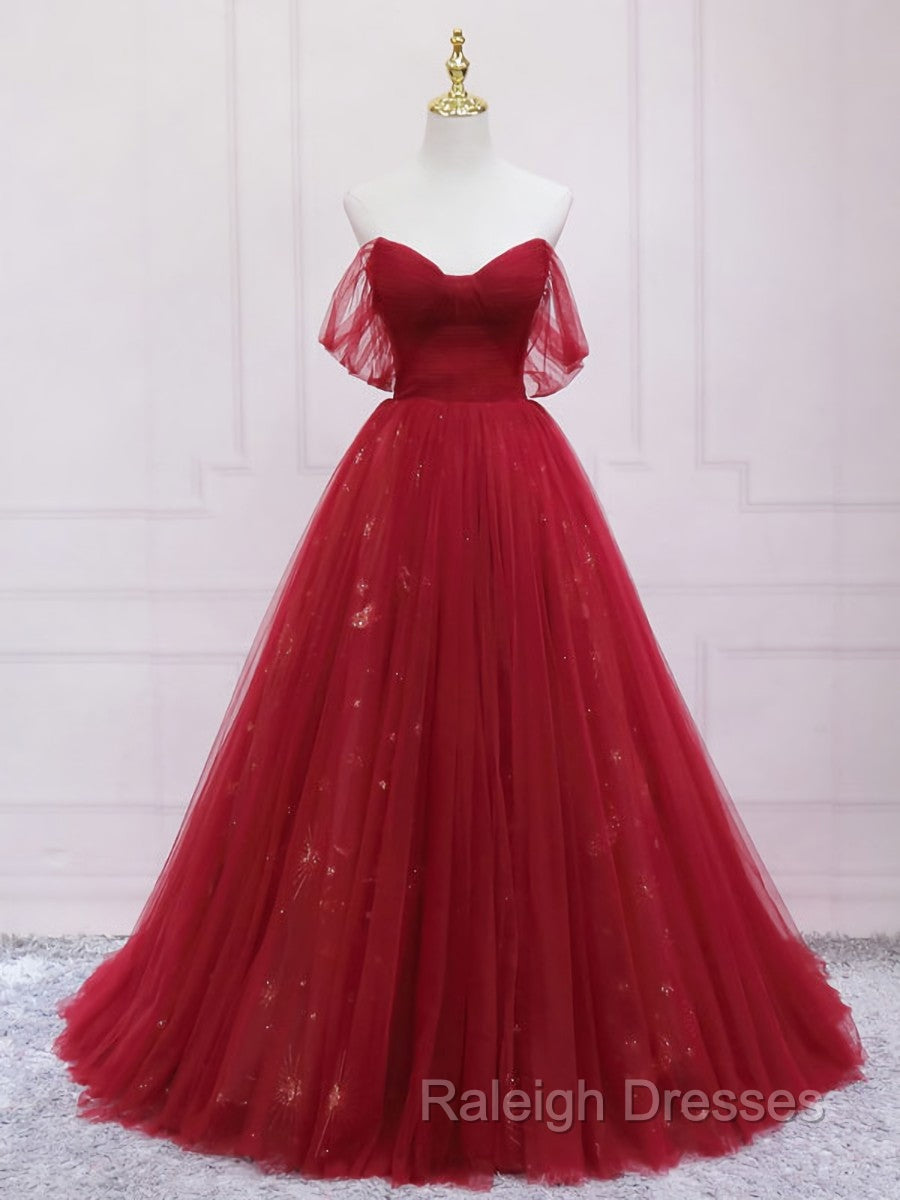 Burgundy Tulle Long Prom Dress, Burgundy Evening Dress Secondary image